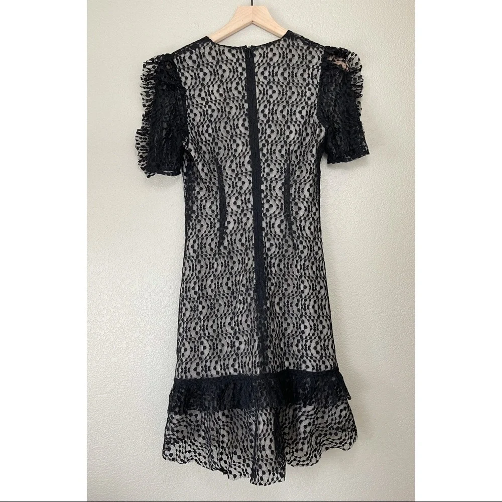 Elliatt Venice Lace Ruffle Ruched Mini Dress Small Cocktail Vneck Frill … - Picture 10 of 12
